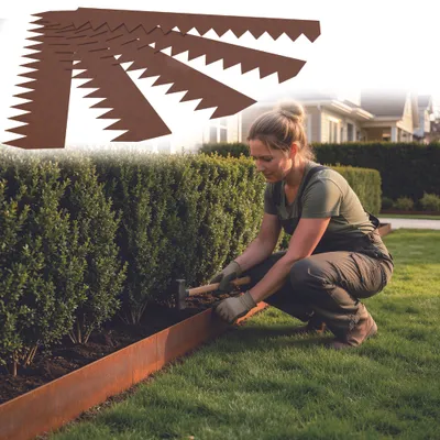 Produktbild von ACXIN Metall Beeteinfassung Zickzack 10 Stück, rostfarbene Rasenkante aus Stahl, flexible Beetumrandung für Gartenbeete