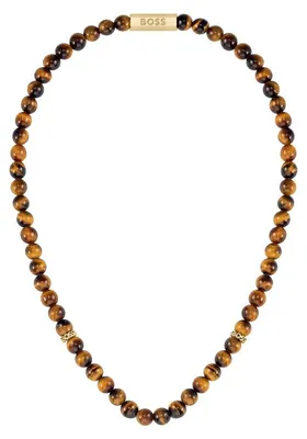 Produktbild von Hugo Boss Herren Perlenkette Tigerauge Qualitätsstahl gold PVD 50 cm Magnetverschluss