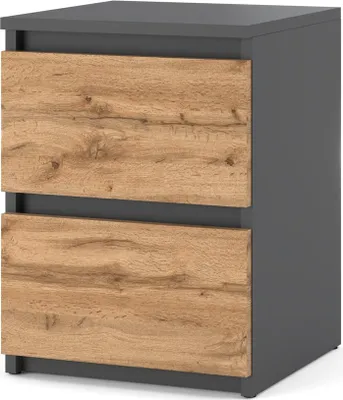 Zdjęcie produktu dla Szafka Nocna Do Sypialni 2 Szuflady Stolik Loft Nakastlik Szary Dąb Wotan
