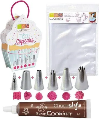 Obrázok produktu pre 6 potrubných vreciek + 6 potrubných trysiek na koláčiky + čokoládová tyčinka