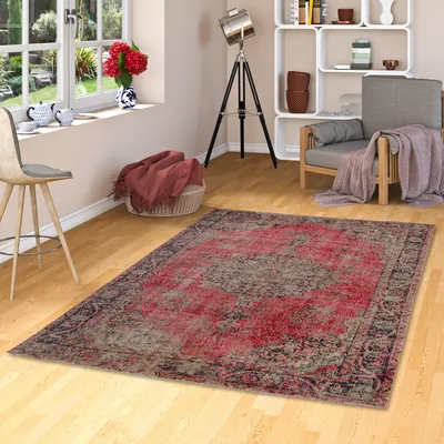 Produktbild von Kurzflor Designer Teppich Modern Vintage Orient Muster, Größe:120x170 cm, Design:Klassik Rot Beige