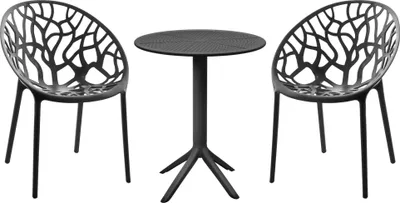 Produktbild von Outdoor Sitzgruppe NODAN - Kunststoff Schwarz 70x70x80 cm | Gartenmöbelset 2 Personen Balkonmöbel Set Bistrotisch Terrassenmöbelset Balkonset