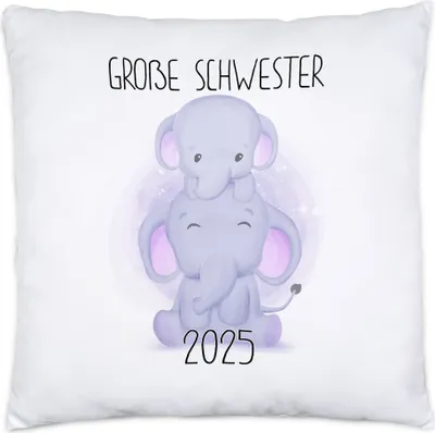 Produktbild von Große Schwester 2025 Kissen Geschwisterliebe Sister Elefant Geborgenheit Beschützer Welt Liebe Familie