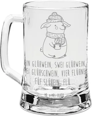 Produktbild von Mr. & Mrs. Panda Glaskrug Schweinchen Glühwein - Transparent - Geschenk, Betrunken, Krug, Seidel, Spruch, Bierkrug Mit Gravur, Humpen, Weihnachtsmarkt, Glas, Weihnachten
