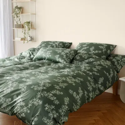 Produktbild von elegante Mako-Jersey Bettwäsche-Garnitur Cherry Blossom Farbe Forest-Green Größe 135x200+80x80