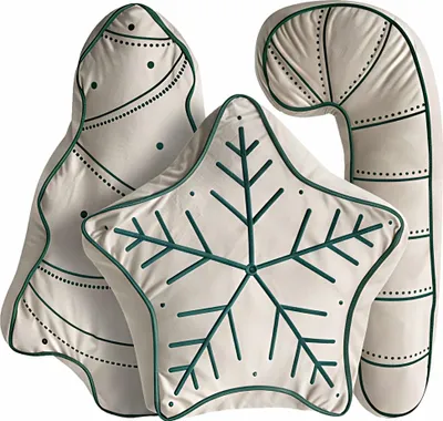 Produktbild von BELIANI Dekokissen 3er Set Hellbeige Samtstoff mit Füllung 40 x 40 cm, 60 x 40 cm, 70 x 35 cm Weihnachtsmotiv Lebkuchen Form Weihnachtsdeko Accessoire