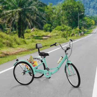 Produktbild von 24 Zoll Erwachsene Dreirad Fahrrad mit Einkaufskorb, Faltbares, 7 Speed Kreuzfahrt Dreirad Lastenfahrrad