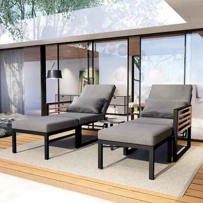 Produktbild von okwish Garten-Lounge-Set,Gartensofa,Doppel-Liege mit verstellbarer Rückenlehne,Schlafsofa mit Rücken und Sitzkissen,Outdoor Daybed,für 2-4 Personen,Grau