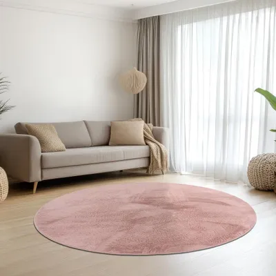 Produktbild von Teppich rosa samtig weich Hasenfell-Optik mit sanftem Glanz Größe - 140 cm Rund