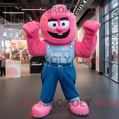 Obrázok produktu pre Postava maskota REDBROKOLY, ružový boxerský rukavica, oblečená v džínsoch typu "boyfriend" a s čelenkou