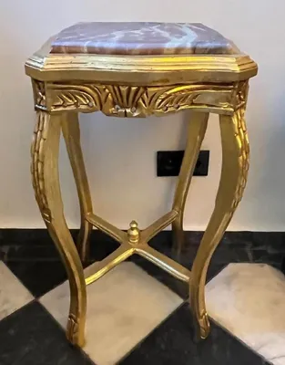 Produktbild von Casa Padrino Barock Beistelltisch Gold / Grau - Quadratischer Antik Stil Tisch mit Marmorplatte - Barockstil Wohnzimmer Möbel im Barockstil - Barock Möbel