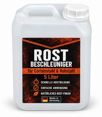 Produktbild von Rostbeschleuniger für Cortenstahl & Stahl 5L – Rost Aktivator echte Rostoptik bei Deko, Pflanzgefäße, Sichtschutz & Metall