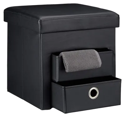 Immagine prodotto di TRANKIELO® - Panca pieghevole con spazio contenitore – Ecopelle, 2 cassetti estraibili – 38 x 38 x 38 cm – Nero