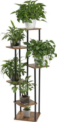 Zdjęcie produktu dla 6-poziomowy regał na rośliny z drewna żelaznego, 116 x 30 x 30 cm, drewno lite, do użytku wewnątrz i na zewnątrz, wielopoziomowy regał na kwiaty do ogrodu i na balkon