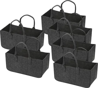 Produktbild von Peviasot 6x Kaminholztasche Filzkorb 50×25×25 cm, faltbarer Holzkorb für Kaminholz mit Griffen, Dunkelgrau