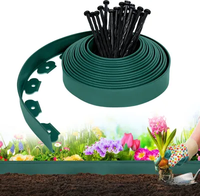 Produktbild von Sessamen-LP 10M Flexible Rasenkante aus Kunststoff mit 30 Erdanker zur Verankerung Beetumrandung, Pflastersteine Mähkante Garten dekorativ(Grün)