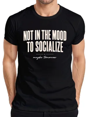 Productafbeelding van "Geen zin om te socialiseren, misschien morgen" - Statement T-shirt voor heren, zwart, maat S