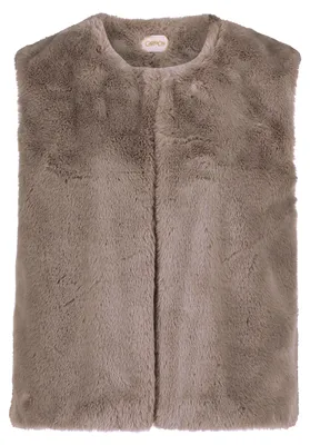 Produktbild von Fake Fur Weste figurnah Rundhals-Ausschnitt ohne Verschluss Gesamtlänge 55 cm