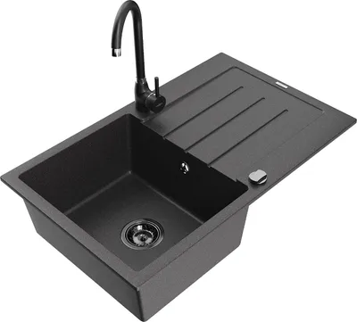 Image de Mexen Bruno 1 bac en granit avec égouttoir et mitigeur Telma, noir tacheté - 6513-76-670200-70-B