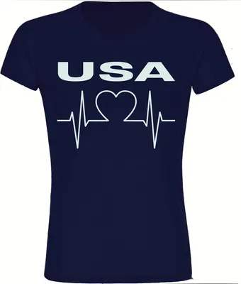 Produktbild von multifanshop Damen T-Shirt - USA - Herzschlag, navi, Größe XL