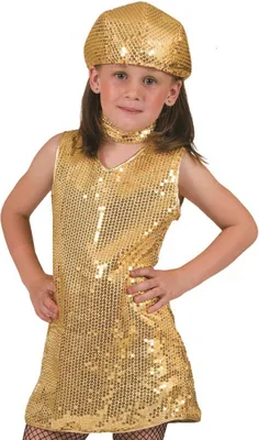 Produktbild von Disco Pailletten Kleid für Mädchen mit Halsband - Gold Größe: 164