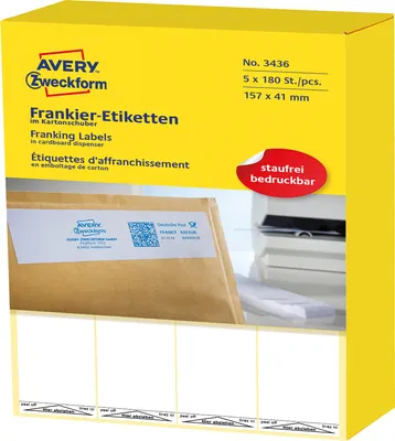 Obrázok produktu pre Avery 3436, Biela, Obdĺžnik, Permanentný, 157 x 41 mm, Papája, 900 kusov