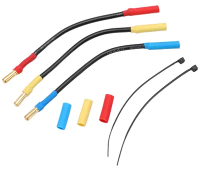 Image de 3 câbles d'extension avec fiches bananes de 4 mm, longueur 13 cm, fiches résistantes à la chaleur, câbles de raccordement pour bateaux