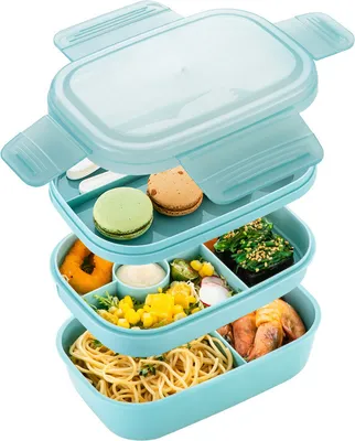 Produktbild von Lunchbox für Erwachsene, 1900ML Brotdose Kinder mit Fächern Auslaufsicher Bento Box Jausenbox für Picknick Arbeit Reisen (BLUE)