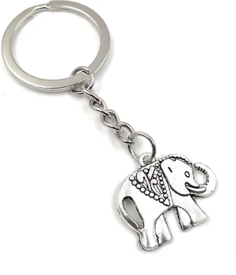 Produktbild von Onwomania Elefant gepunktet Schlüsselanhänger Metall Glücksbringer in Alu Geschenkbox, ideal zum Verschenken