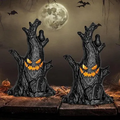 Image de Décorations d'Halloween pour arbre hanté, lot de 2 pièces comprenant des bougies fantômes et des figurines lumineuses