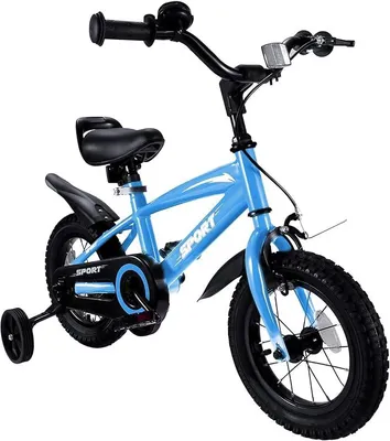 Imagen del producto de Bicicleta infantil de 12 pulgadas, con sillín ajustable, frenos dobles, ruedines de apoyo, reflector y guardabarros, adecuada para niños con una altura de entre 84 y 97 cm