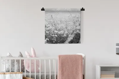 Produktbild von MuchoWow® Wandteppich Wandbehang Winter - Schwarz - Weiß - Eis 60x60 cm Tapisserie Dekoration Wandtuch - Dekorationen - Wand Decke