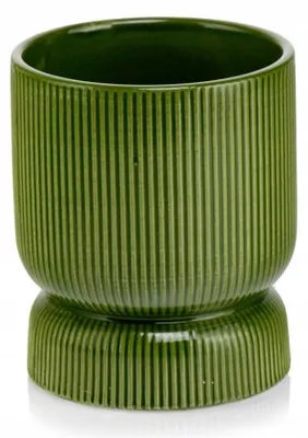 Immagine prodotto di Vaso da fiori rotondo in Vetroceramica, coprivaso scanalato, verde scuro lucido, Ø 13 cm, altezza 15 cm
