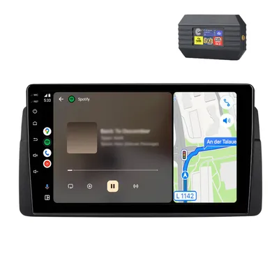 Obrázok produktu pre Autorádio s adaptérom DAB+ pre modely BMW E46 (1998-2006), s funkciami Carplay, Android Auto, multimédií, GPS navigácie, Wi-Fi, Bluetooth, DAB+RDS a ovládaním z volantu. Displej 9 palcov, pamäť 2+64 GB