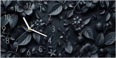 Produktbild von Wanduhr aus Glas mit Motiv Blumenmuster Dunkel- 60 x 30 cm - inkl. Aufhängesystem