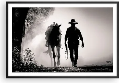 Produktbild von Gerahmtes Poster - Schwarzer Rahmen - Cowboy Pferd Shady - 91,5x61 cm - Wand Bild - Wanddeko - Wandbilder - Kunstposter - Wandposter - Bilderrahmen - Bilder - Kunstdruck - P2BAA91x61-4620