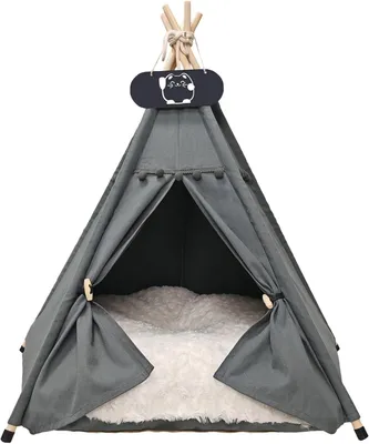 Zdjęcie produktu dla Namiot tipi dla zwierząt domowych z podwójną poduszką, o wymiarach 60 x 60 x 70 cm, do użytku wewnątrz i na zewnątrz