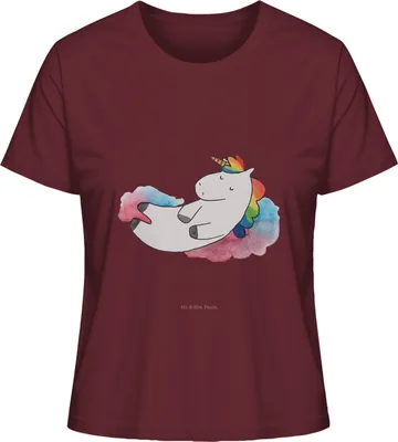 Produktbild von Mr. & Mrs. Panda Damen T-Shirt Einhorn Wolke 7 Größe XL - Burgundy - Geschenk, Sommershirt, Menschen, Basic, Oberteil, Lustig, für Frauen, Kurzarmshirt, Glaube, Unicorn