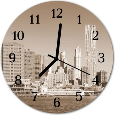 Produktbild von Glasuhr Wanduhr Küchenuhr Echt-Glas 30fi cm Skyline sepia