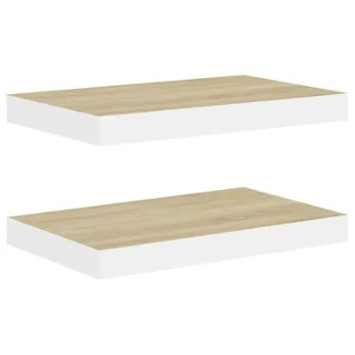 Obrázok produktu pre Plávajúce nástenné police 2 ks dubové a biele 50x23x3,8 cm MDF