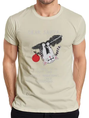 Immagine prodotto di Caro Babbo Natale, sono stato buono quest'anno Nevermind Weihnachtskatze Herren T-Shirt, Natur, S