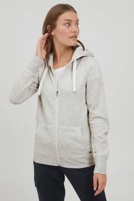 Produktbild von OXMO OXOlinda Damen Sweatjacke Kapuzenjacke Hoodie mit Kapuze Zip-Hoodie Zip-Jacke meliert mit Reißverschluss in Kontrastfarben dicke Kordeln