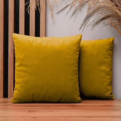 Produktbild von MG Design 2er Set Kissenbezüge 35 x 35 cm in Gelb - mit Reißverschluss, samtig-weich mit dezentem Schimmer, pflegeleicht & langlebig