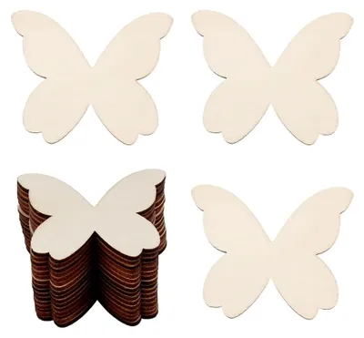 Imagen del producto de 50 mariposas de madera sin tratar, ideales para proyectos de manualidades