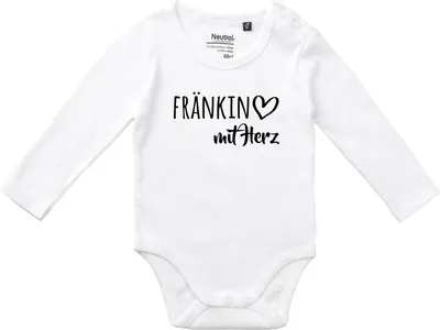 Produktbild von Huuraa Baby Body Fränkin mit Herz 68 White  Baumwolle Fairtrade Langarmbody Geschenkidee