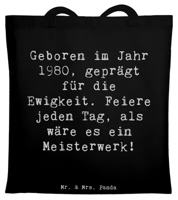 Produktbild von Mr. & Mrs. Panda Tote Bag Spruch 1980 Geburtstag Feier - Schwarz - Geschenk, Tasche, Uni, Unitasche, Geburtstagsgeschenk, Meisterwerk, besondere Verbindung, Stoffbeutel