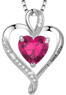Produktbild von Herz Halskette Damen Silber 925 mit "I love you" Gravur und Geburtsstein Geschenkbox