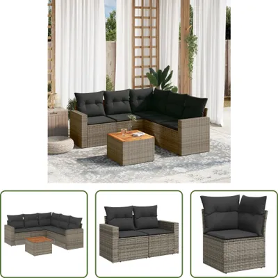 Produktbild von The Living Store 6-tlg. Garten-Sofagarnitur mit Kissen Grau Poly Rattan