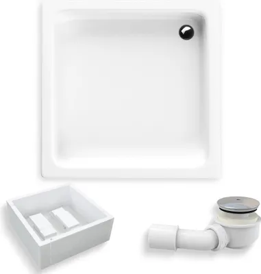 Produktbild von BADLAND Duschwanne Quadratisch Zefir 80x80x26 cm mit Wannenträger | Ablaufgarnitur Gratis