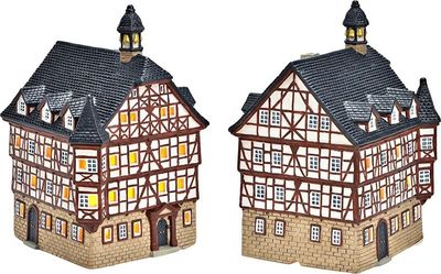 Wurm - Lichthaus Windlicht Handbemalt Rathaus Grünberg Porzellan (B/H/T) 14x22x15cm